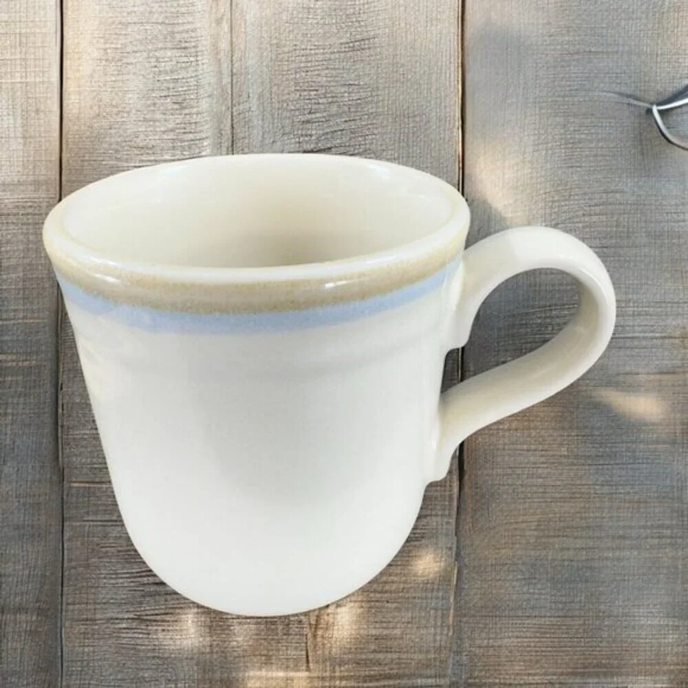 Noritake Stoneware Polar Coffee Mug Cup Tan With Blue Line 1970s Ceramic Mug Cup